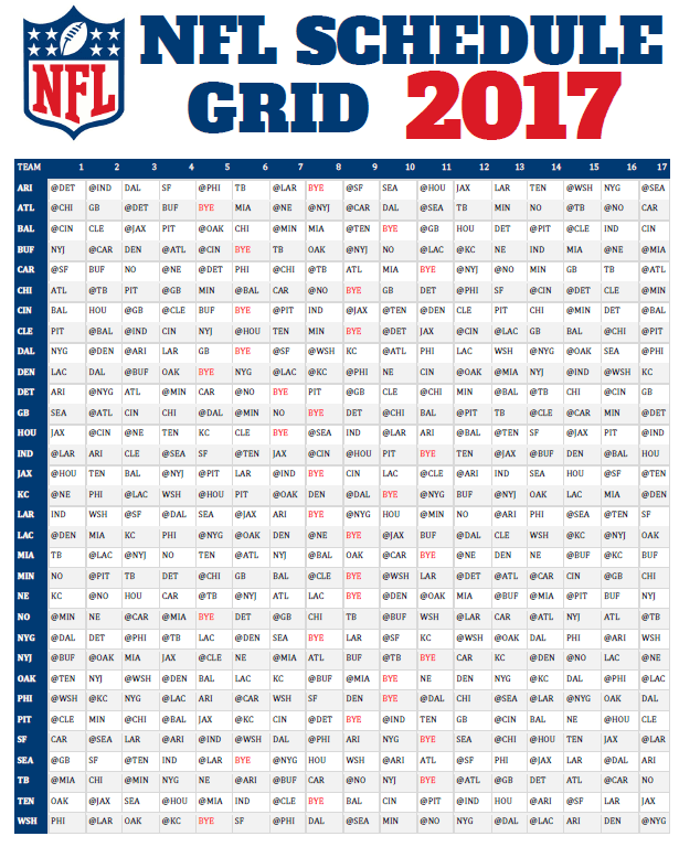 NFL Football Schedule 2017 released Dates and times for all games